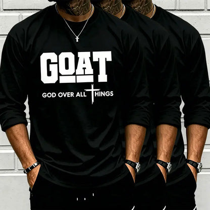 “God Over All” graphic T-shirt for men, 100%25 cotton, breathable loose streetwear short sleeve, urban faith style casual tee for everyday outdoor wear — trendy Christian casual top, short sleeve, menswear, T-shirt, crew neck, TikTok Shop Spring Glow Up.,