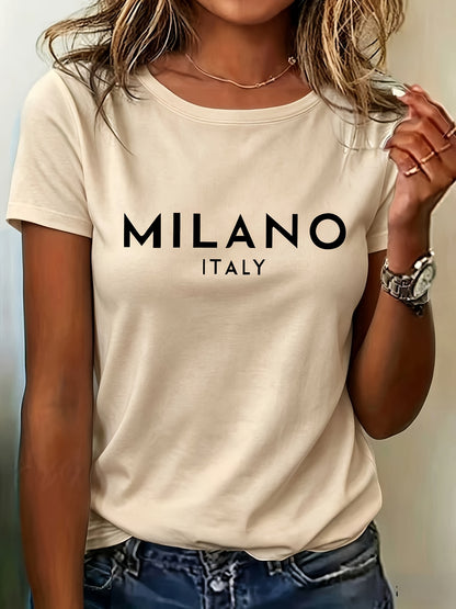 Summer New Letter Pattern Printed Round Neck Regular Short Sleeve T-Shirt