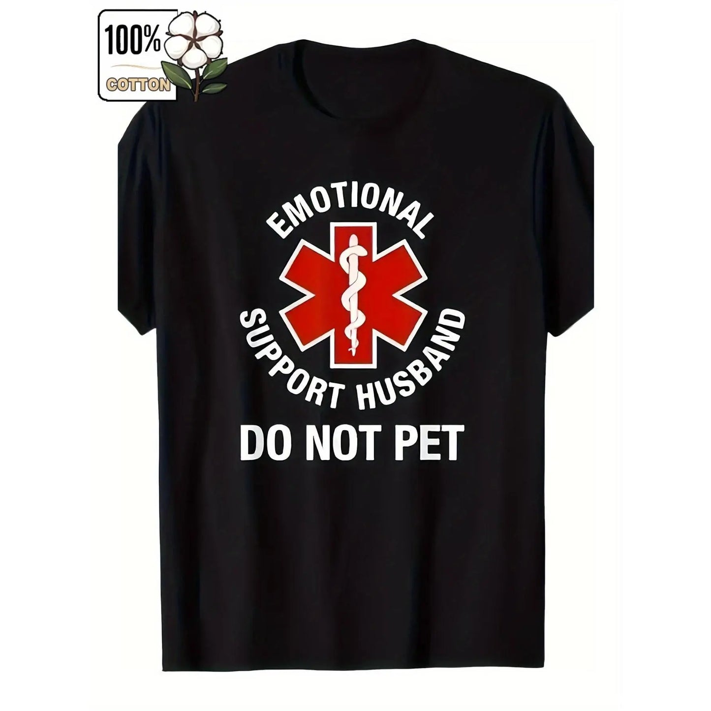 Funny 'Don't Touch My Emotional Support Husband' T-Shirt - 100%25 Cotton, Casual Fit, Crew Neck, Summer Tee for Men