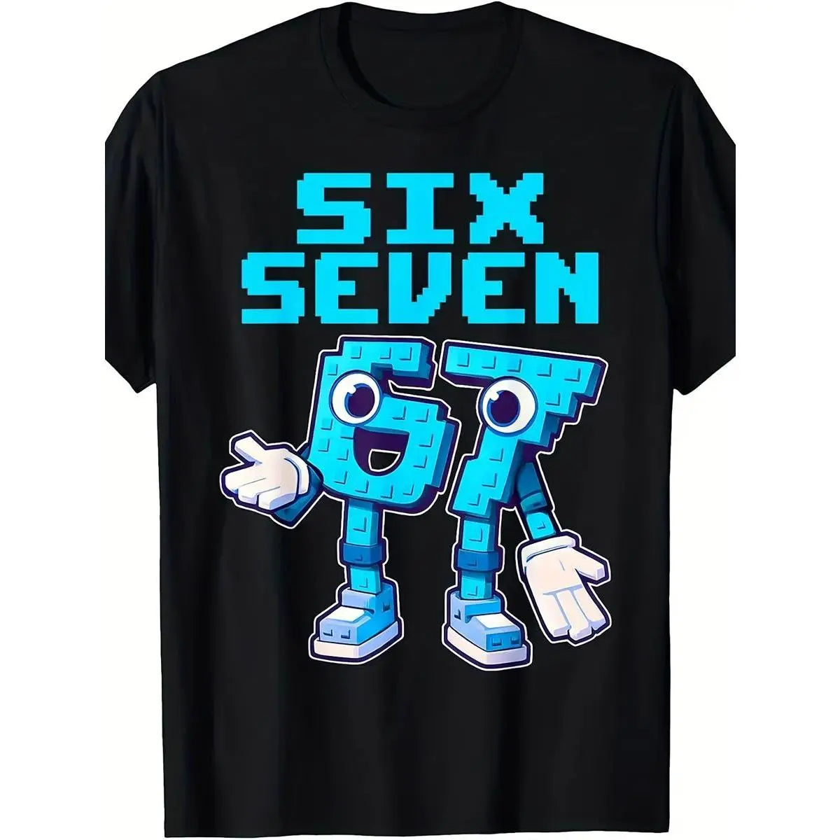 Funny Italian Brainrot 67 Number 6 & 7 Graphic T-Shirt - Retro Gaming Meme Design with Smiling Face & Six Seven 67 Print, Loose Fit Casual Short Sleeve Round Neck Tee