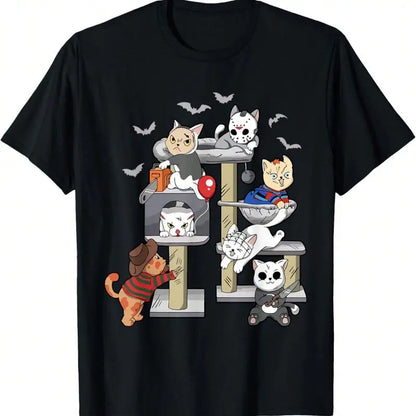 Funny Cat Horror Movies Cute Halloween Cat Lovers Matching T-Shirt111