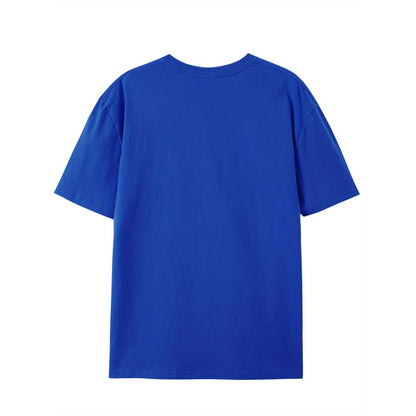 Men's Royal Blue Casual Cotton T-Shirt with Melted Playing Cards Graphic - Short Sleeve Summer Tee for Adults, Machine Washable, Cotton T Shirts
