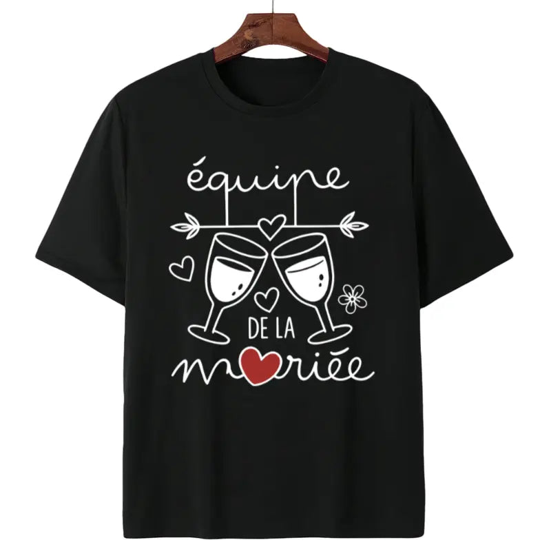 Women's French "Équipe De La Mariée" Bridesmaid T-Shirt - Short Sleeve Crew Neck Blouse-Compatible Top Suitable for Wedding, Spring & Summer Casual Wear, Machine Washable Bridal Squad Outfits