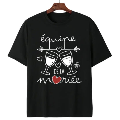 Women's French "Équipe De La Mariée" Bridesmaid T-Shirt - Short Sleeve Crew Neck Blouse-Compatible Top Suitable for Wedding, Spring & Summer Casual Wear, Machine Washable Bridal Squad Outfits