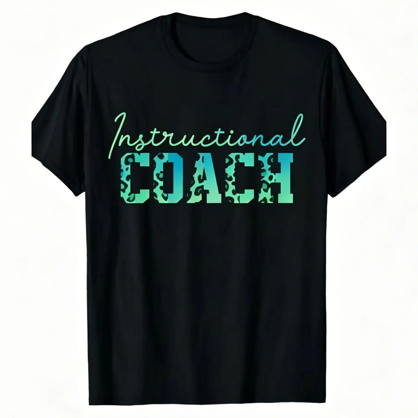 Men'S & Women'S 180gsm Heavyweight 100%25 Coach Appreciation T-Shirt - Elegant Crew Neck Short Sleeve with Leopard Print Lettering & Geometric Pattern, Soft Casual Unisex Shirt for Instructors, Coaches, Teachers - All-Season Crewneck Menswear Tshirt