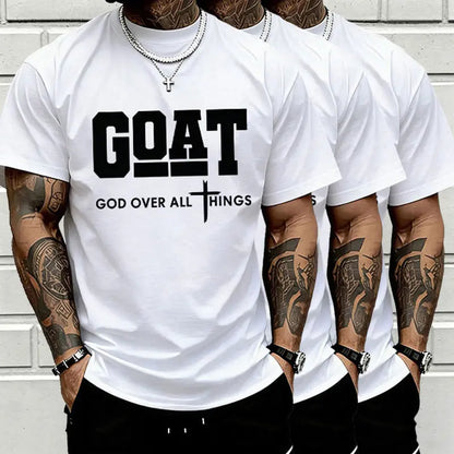 “God Over All” graphic T-shirt for men, 100%25 cotton, breathable loose streetwear short sleeve, urban faith style casual tee for everyday outdoor wear — trendy Christian casual top, short sleeve, menswear, T-shirt, crew neck, TikTok Shop Spring Glow Up.,