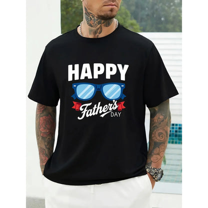 Happy Father'S Day 180G T-Shirt - Stylish Glasses Design, Perfect Gift for Dad, Team Building, Family Outdoor Activities, Soft And Comfortable Tee