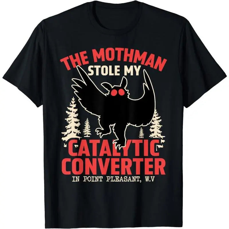 #TikTokShopRestock  Plus Size Funny Mothman Stole My Catalytic Converter Mothman Cryptid T-Shirt Cryptozoology Cryptid  Tee Soft Round Neck Menswear Top
