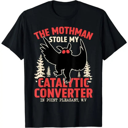 #TikTokShopRestock  Plus Size Funny Mothman Stole My Catalytic Converter Mothman Cryptid T-Shirt Cryptozoology Cryptid  Tee Soft Round Neck Menswear Top