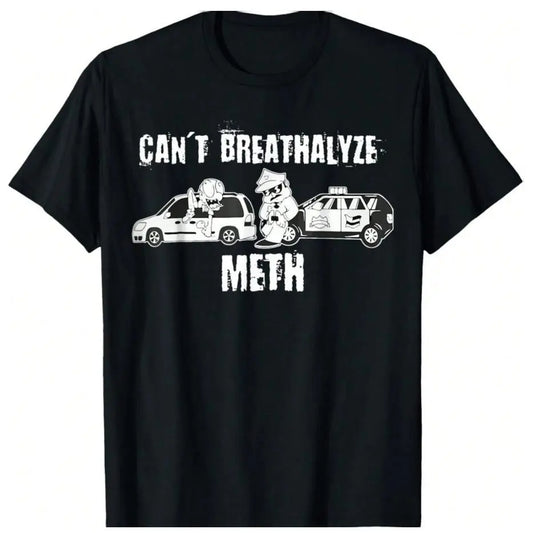Cotton Short Sleeve Oversized Crewneck Tops Trendy Tees Breathable Casual Shirts with Bold "CAN'T BREATHALYZE METH" Graphic Print Comfy Wear For Men Women 818