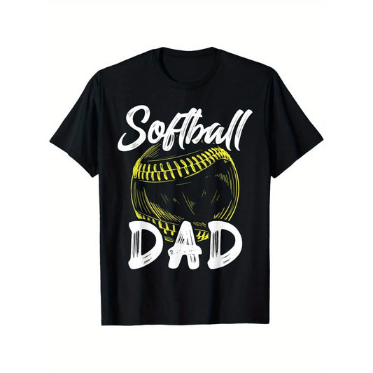 #TikTokShopRestock  Plus Size Softball Dad Graphic Cotton T-Shirt for Men – Black Casual Round Neck Short Sleeve Tee, 180g, Perfect Father’s Day or Birthday Gift for Players & Fans, Gift for Dad |   Family Matching Tees |   Durable Print
