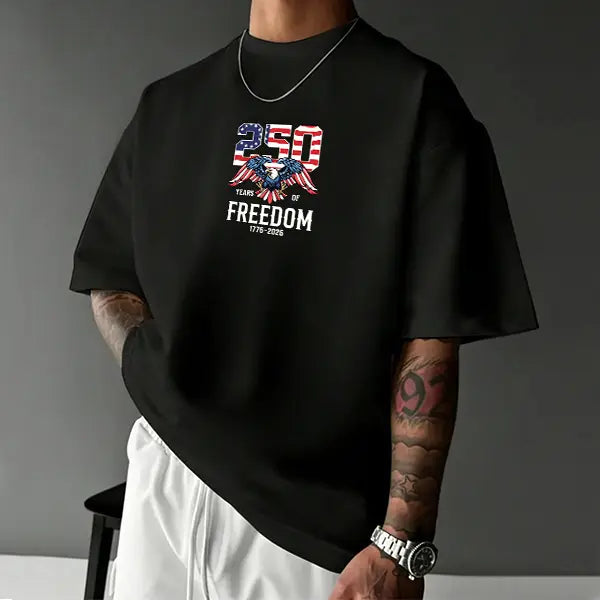 Men’s “250 Years of Freedom 1776–2026” patriotic T-shirt, American flag eagle graphic tee, casual short-sleeve shirt—perfect for the Fourth of July, Independence Day, patriotic events, everyday wear, and streetwear.