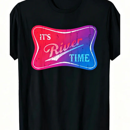 Its River Time T-Shirt River Life Summer Tee Lake Boating Shirt for WomenUnisex for Daily Wear 2025 Summer Trendy Streetwear Fashion Top Quality Comfortable Casual Printed T-shirt Pure Cotton Black Oversized Graphic Tshirt
