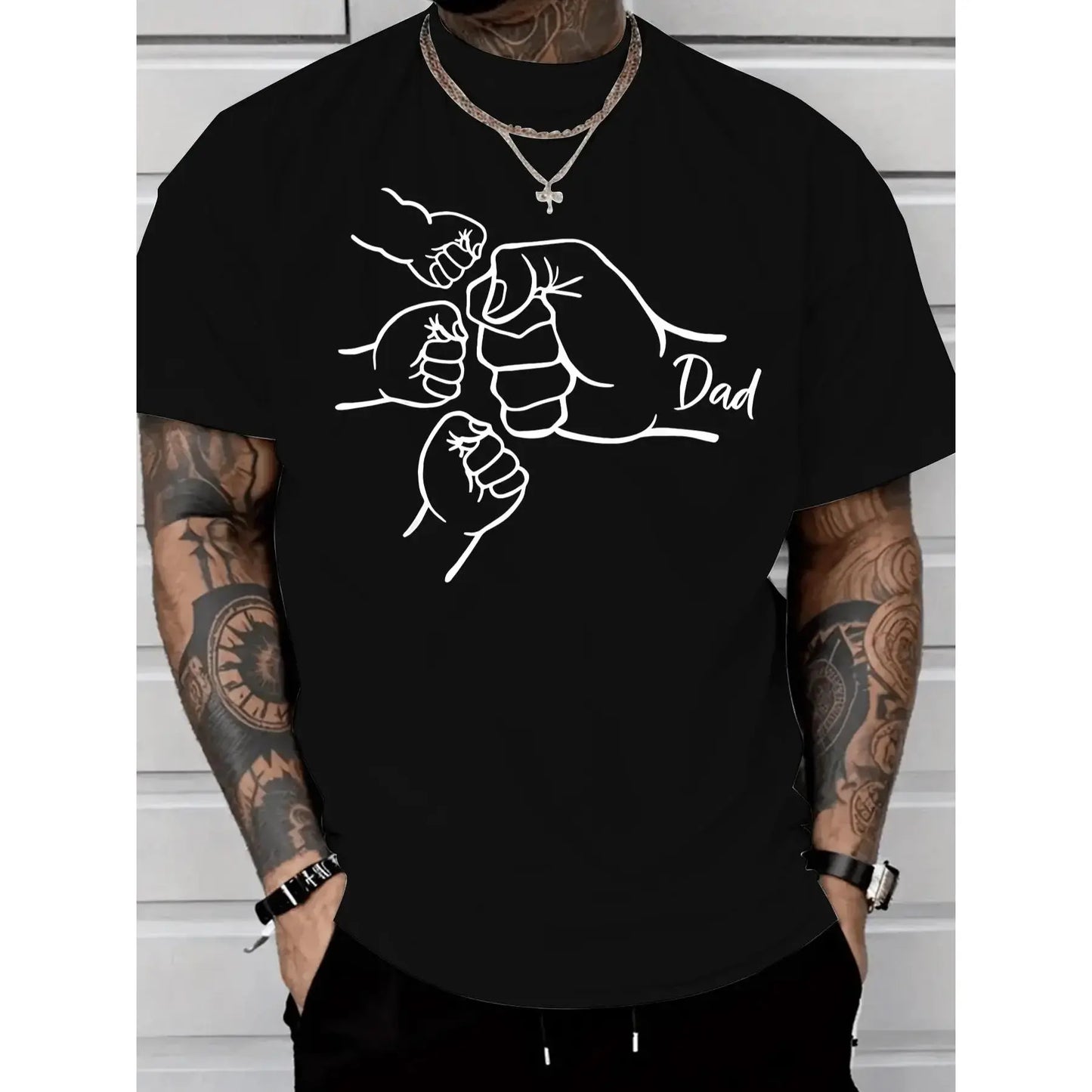 [100%25 Cotton] Dad of Three Fist Bump Tee – 100%25 Cotton, Black Short Sleeve, Ideal for Father's Day  Golf Gift T-Shirt For Men and Women