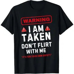 Men's Round Neck Short-Sleeve Loose T-Shirt - Soft Cotton Fabric, Simple Design, Funny "Taken Warning" Print, Casual Streetwear Sports Top, Shortsleeve, T Shirts