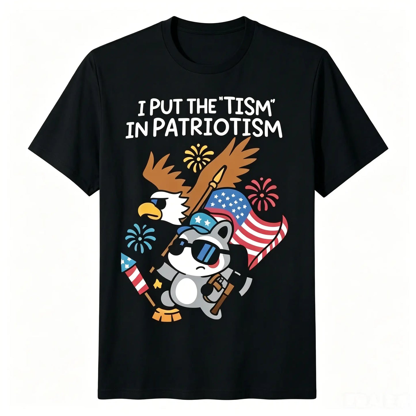 Funny Patriotic Eagle Graphic T-Shirt, 'I Put The Tism in Patriotism' Short Sleeve Streetwear Top for Men & Women, Casual Summer Mens Gifts
