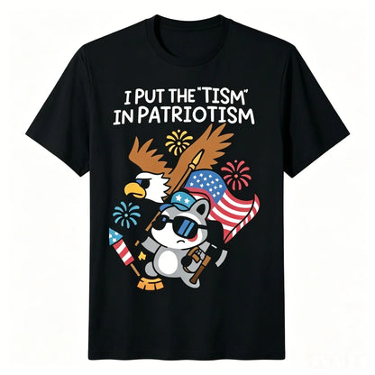 Funny Patriotic Eagle Graphic T-Shirt, 'I Put The Tism in Patriotism' Short Sleeve Streetwear Top for Men & Women, Casual Summer Mens Gifts