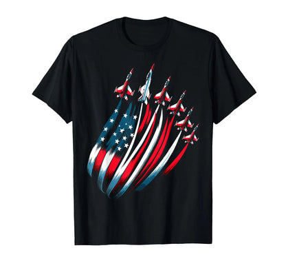USA Flag Fighter Jets Boys 4th of July T-Shirt