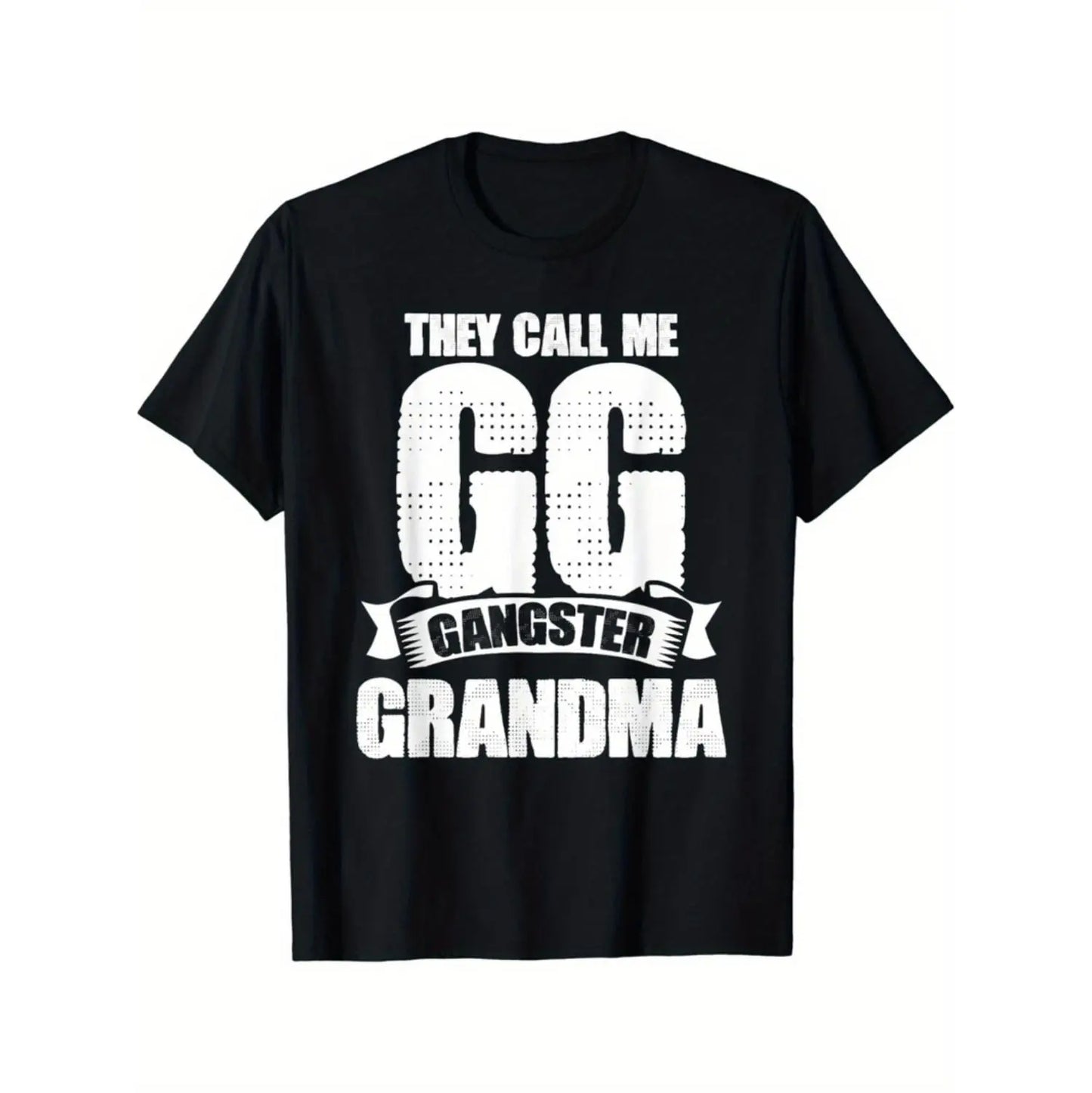 1pc Black Cotton "They Call Me GG Gangster Grandma" Graphic T-Shirt with Combed Design, Short Sleeve, Round Neck, Casual Fit for Women, Perfect Gift for Grandmothers, Humorous Apparel |   Playful Graphic Tee |   Cotton Fabric, Funny G