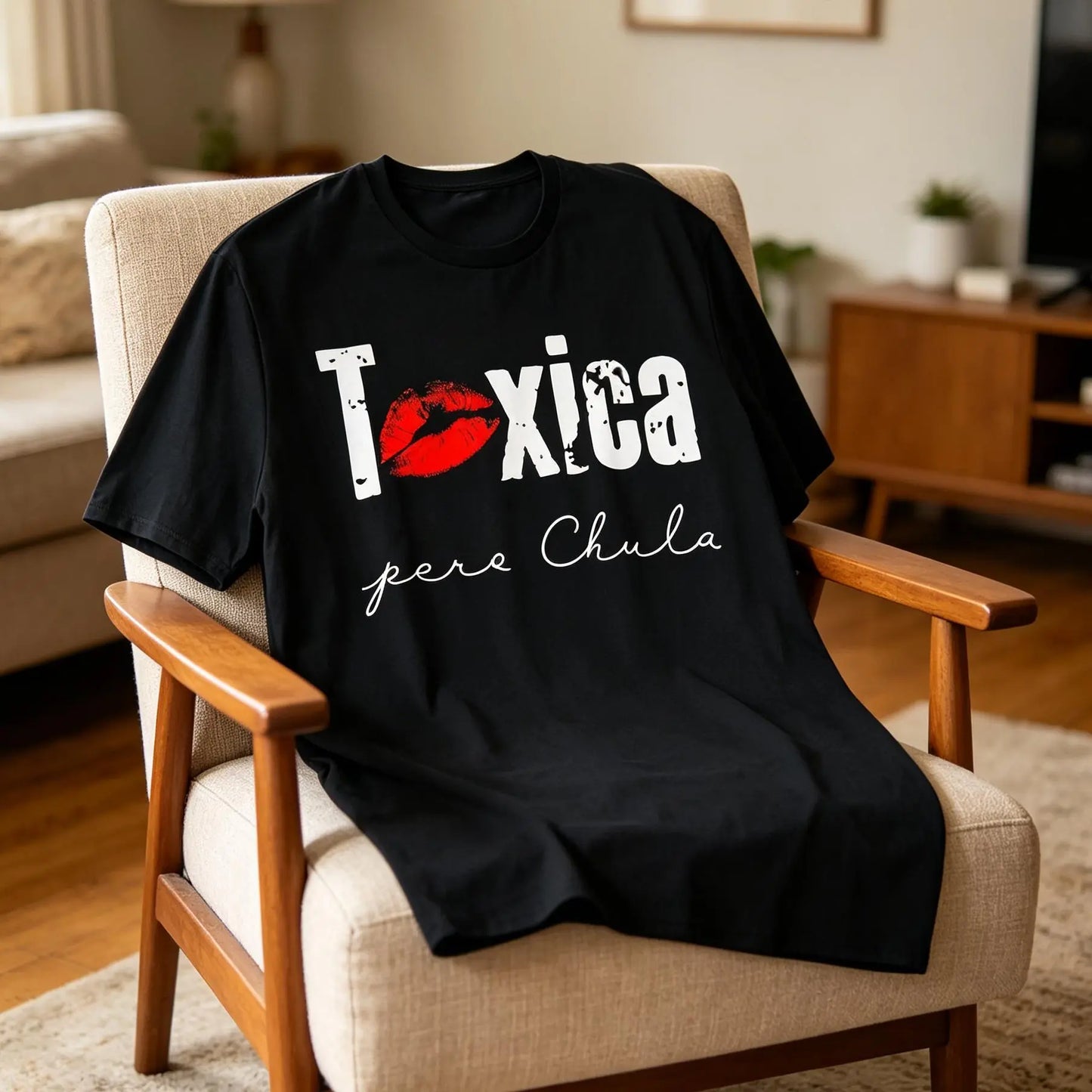 Toxica Pero Chula Graphic Tee - Funny Spanish Quote T-Shirt for Feisty Latinas, Casual Loose Fit Crew Neck Short Sleeve Top, 100%25 Comfort Material, Black with White Lettering Cotton Fabric Soft Summer Y2K Streetwear  Crewneck Tshirt