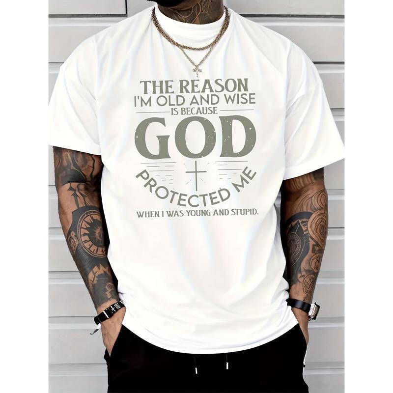 "God Bless Me" letter printed men's short-sleeved  T-shirt, comfortable and transparent.