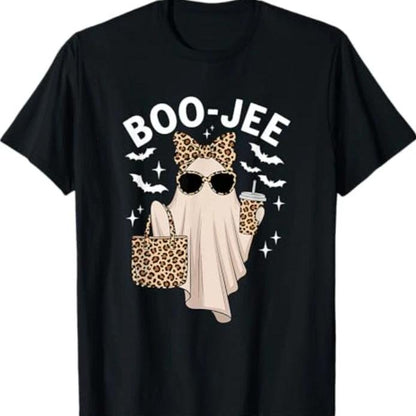 Coquette Leopard Ghost Coffee Boo-JEE Halloween Boujee Ghost T-Shirt