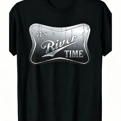 Its River Time T-Shirt River Life Summer Tee Lake Boating Shirt for WomenUnisex for Daily Wear 2025 Summer Trendy Streetwear Fashion Top Quality Comfortable Casual Printed T-shirt Pure Cotton Black Oversized Graphic Tshirt
