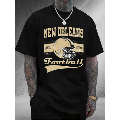 Men's & Women's New Orleans Football Helmet Graphic T-Shirt - Black with Golden Accents, Heavyset year, Team Spirit Apparel - Heavyset year Design - Perfect for Game Days, Casual Wear & Gifts - Breathable Everyday Tee, Football Gear Helmet, Sports Fan Clo