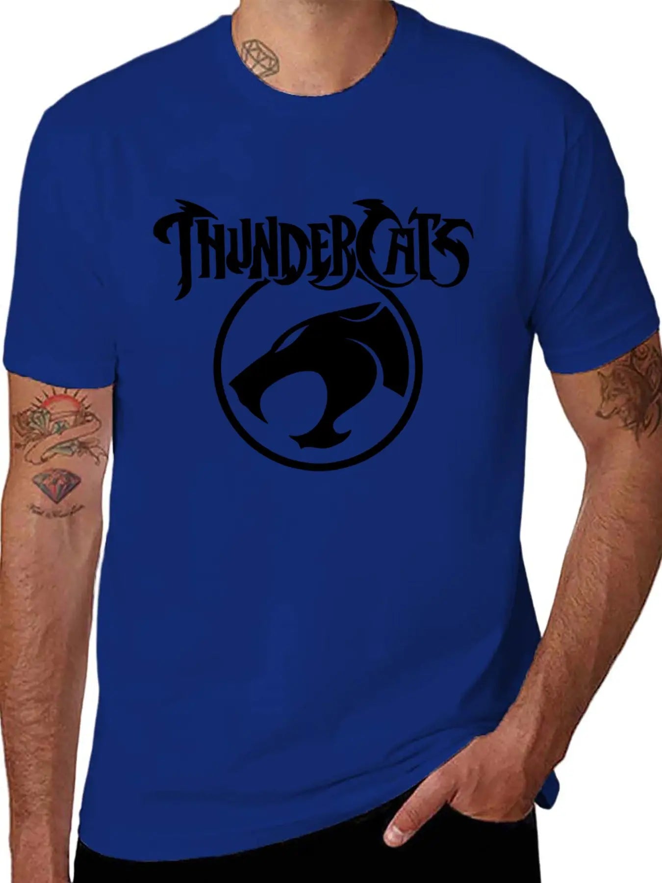 Men'S Black "ThunderCats" Graphic T-Shirt - Casual Streetwear with Roaring Cat Design, Crew Neck, Short Sleeve, Regular Fit, Perfect for Daily Wear, Casual Streetwear|Bold Graphic Tee|Stretchy Fabric