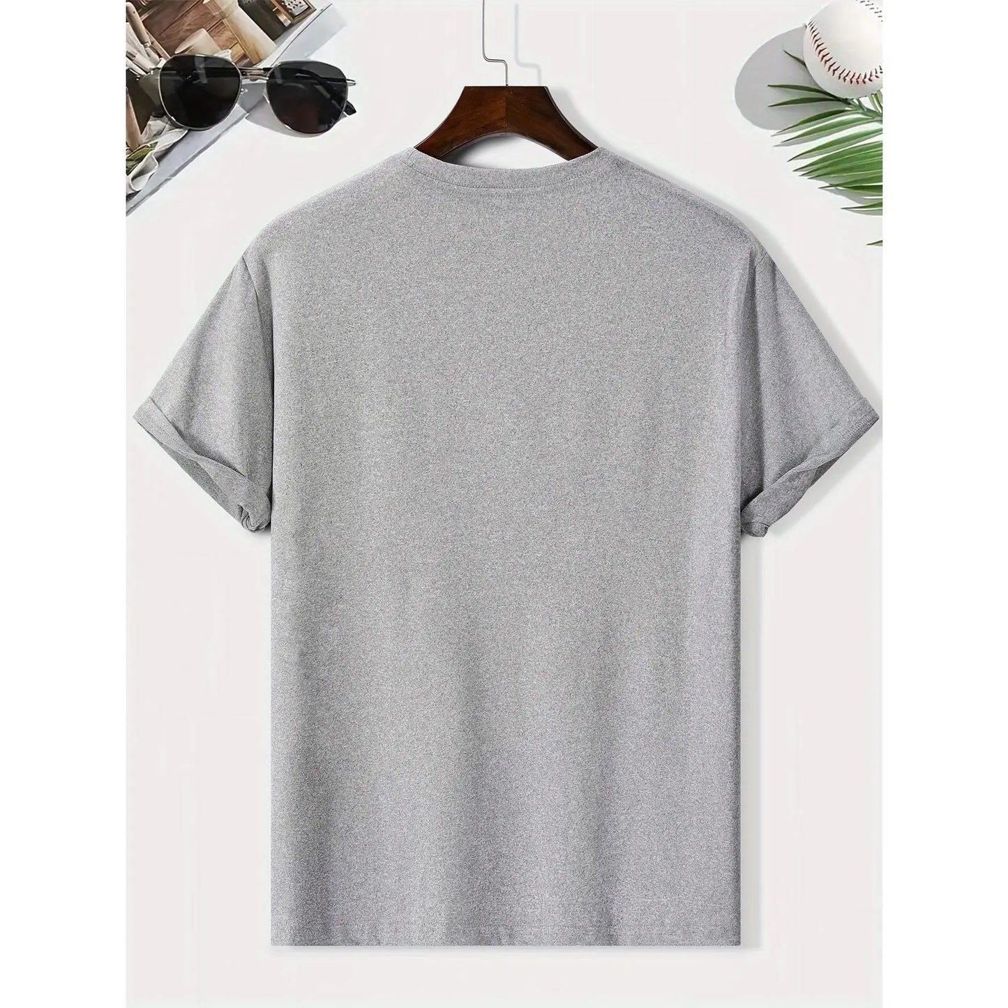 Men'S Casual Fashion Short Sleeve T-Shirt with CR7 Print, Polyester, Lightweight, Regular Fit Crew Neck, Comfortable Elastic Summer Tee, Casual Daily Style, Ideal Gif