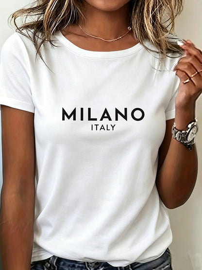 Summer New Letter Pattern Printed Round Neck Regular Short Sleeve T-Shirt