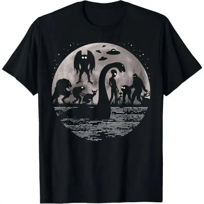 100%25 Cotton Bigfoot Loch Ness Monster Mothman And Aliens! Funny Cryptid T-Shirt Menswear Top Distressed Graphic garments