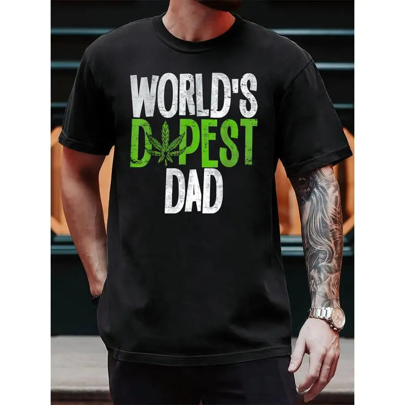 Father's Day  World's Dopest Dad Short Sleeve Cotton Shirt for Weed Enthusiasts.