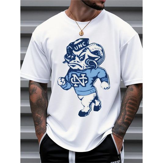 men's plus size casua 100 cotton White T-shirt 180g short-sleeved withUNC Ram Mascot Tee Breathable and Comfortable top All seasons are suitable for machine wash festivals the perfect deliver gift for friends