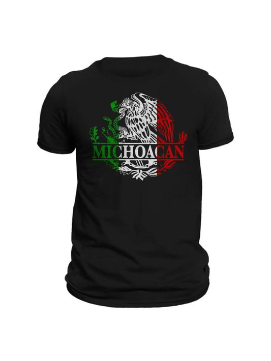Michoacan Mexico Eagle Emblem Mexican Flag T-Shirt - 100%25 Ring-spun Combed Cotton, Crew Neck, Casual Style, Regular Fit, Lightweight, Machine Washable - Classic  graphic  funny tee