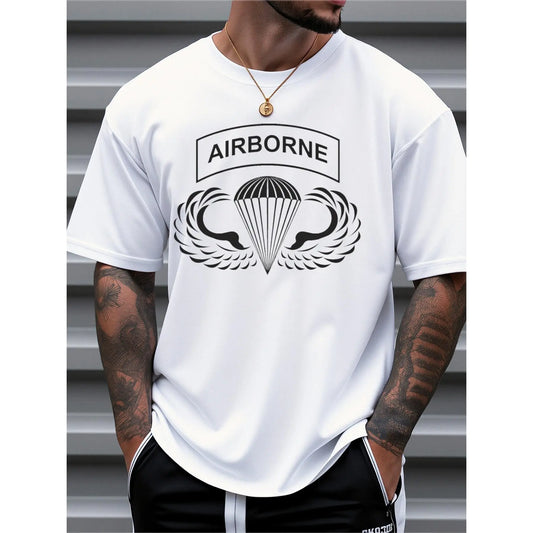 Mens Clothes, T Shirts for Men, Casual Style Design with Print, 100%25 Pure Cotton Fabric, Shirts for Men, Airborne Parachute Pattern Printed Short Sleeve T-Shirt, Military Style, Crew Neck, Loose Fit, Suitable for Daily And Outdoor Wear in Summer